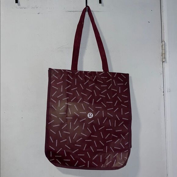 LULULEMON ATHLETICA Maroon and White Reusable Large Tote Bag - Picture 1 of 6